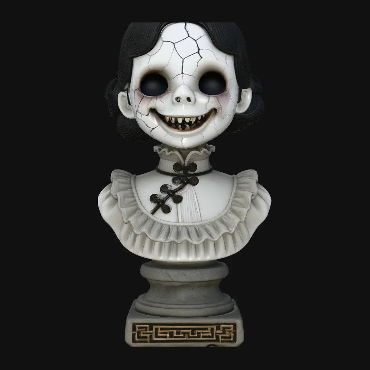 Cracked Porcelain Doll Bust Statue Design 3