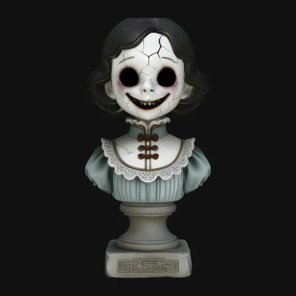 Cracked Porcelain Doll Bust Statue Design 4