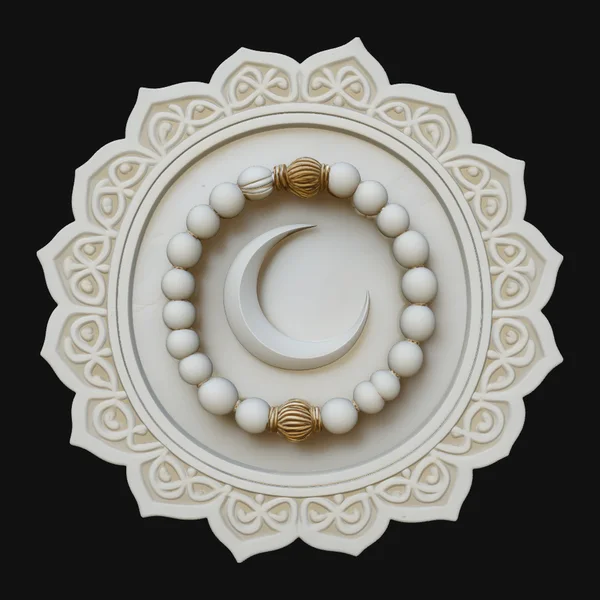Crescent Moon and Prayer Beads Relief Medallion Pendant
