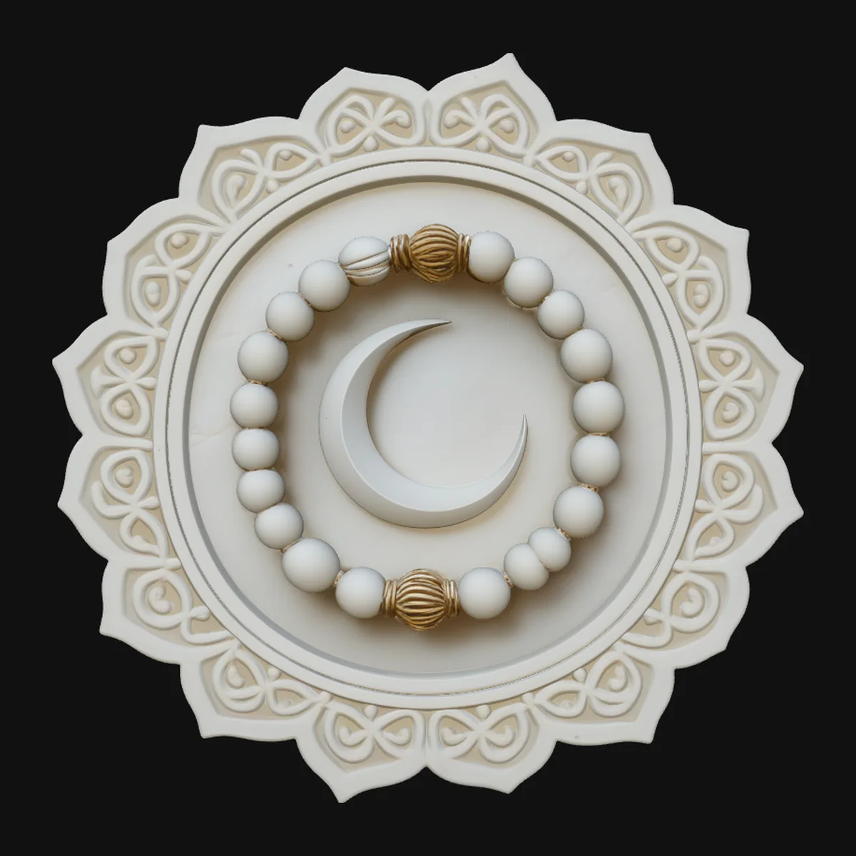 Crescent Moon and Prayer Beads Relief Medallion Pendant
