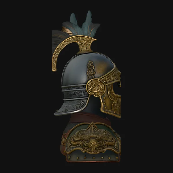 Crested Helmet Armor Bust Statue Design 2