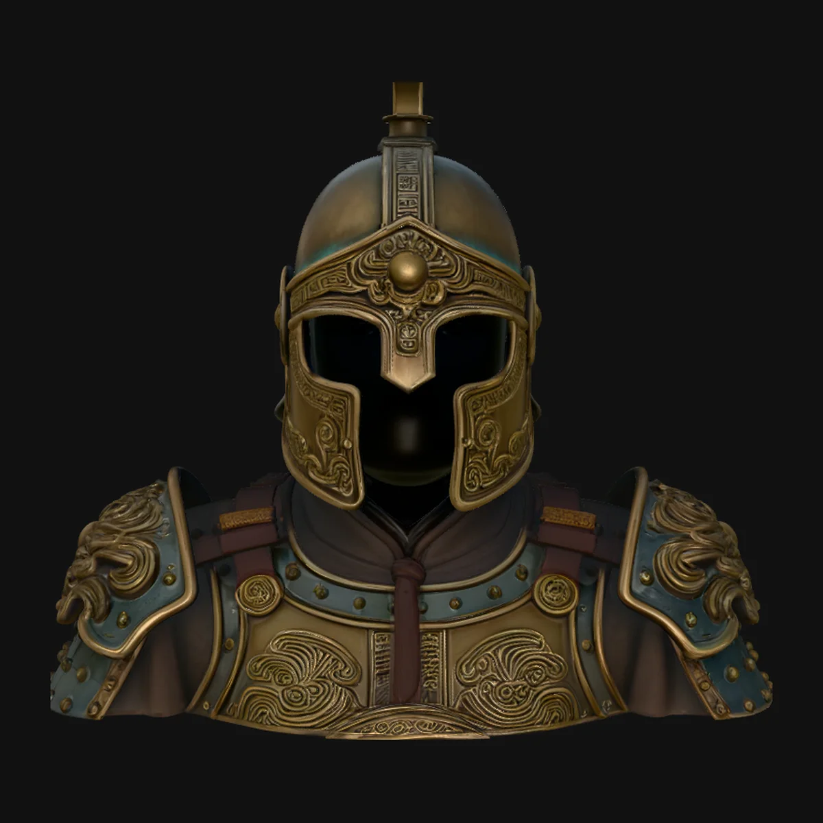 Crested Helmet Armor Bust Statue Design 3