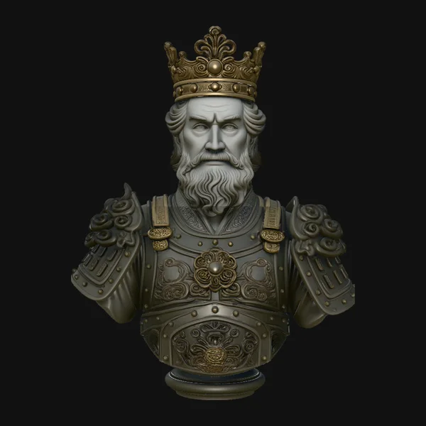 Crowned Armored King Bust Statue Design 1