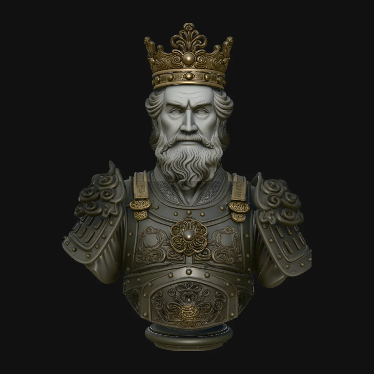 Crowned Armored King Bust Statue Design 1