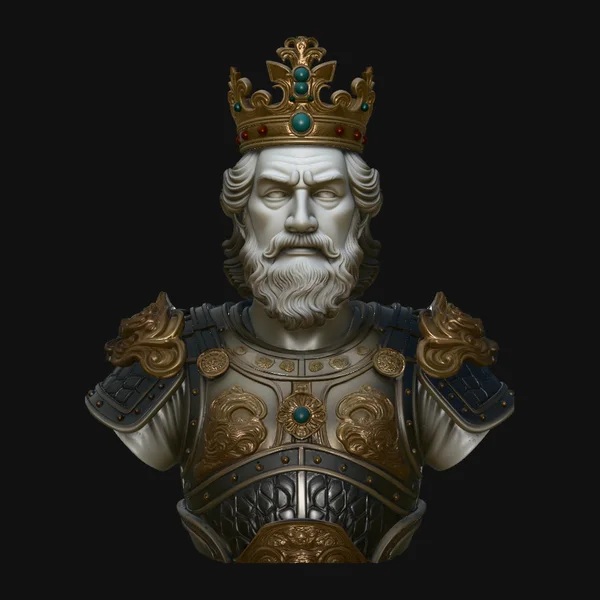 Crowned Armored King Bust Statue Design 2