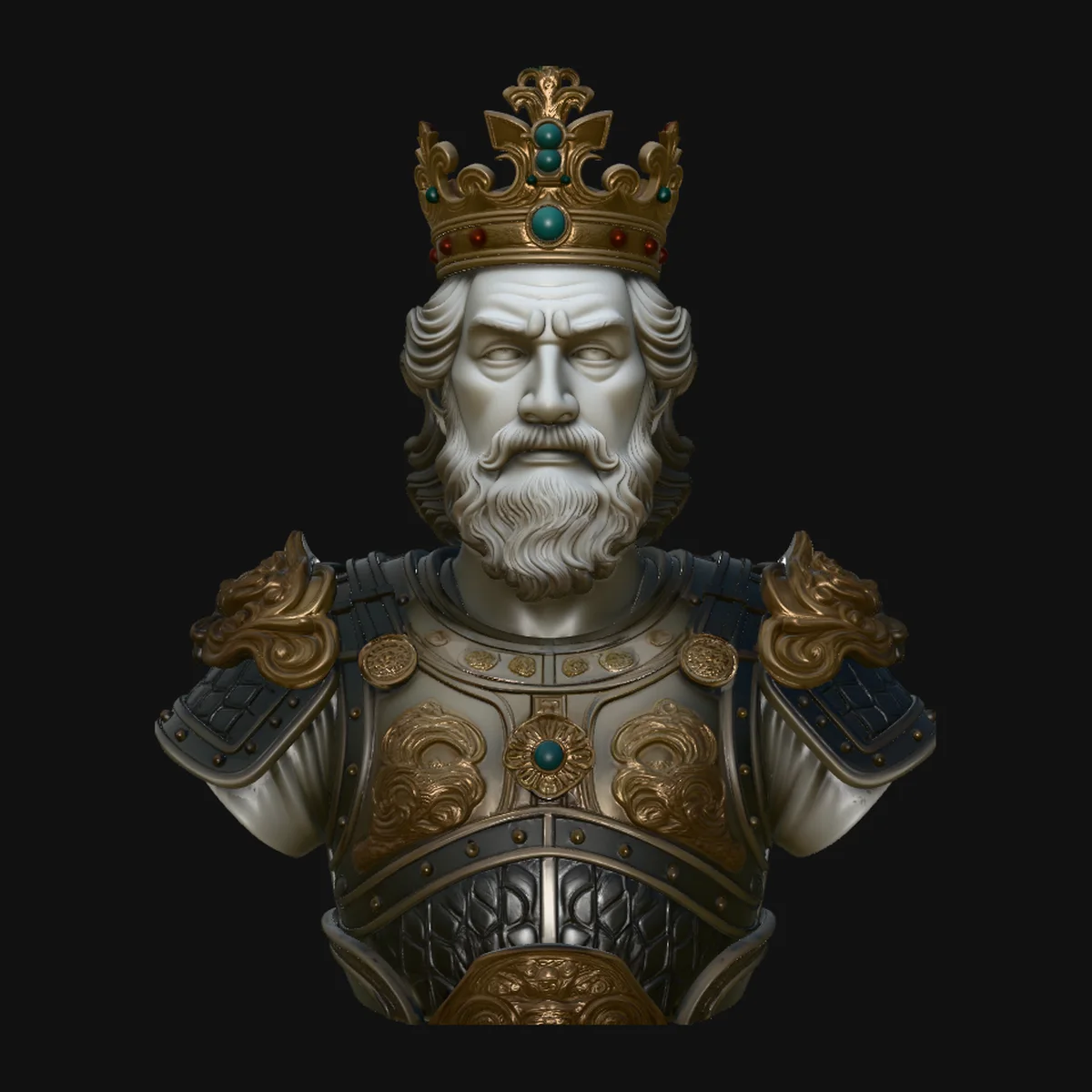 Crowned Armored King Bust Statue Design 2