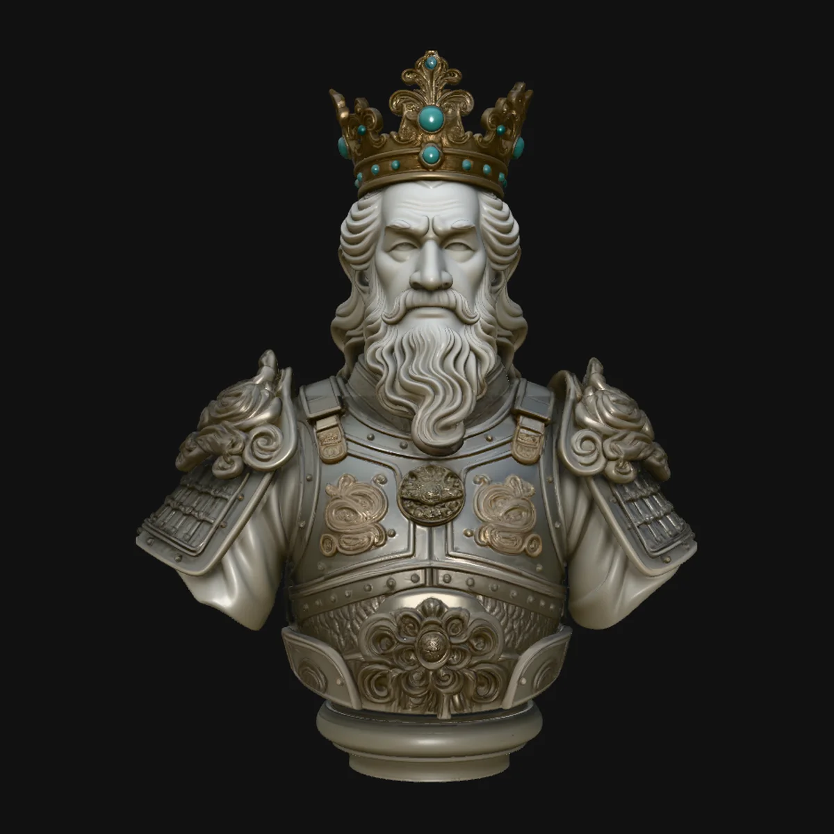 Crowned Armored King Bust Statue Design 3