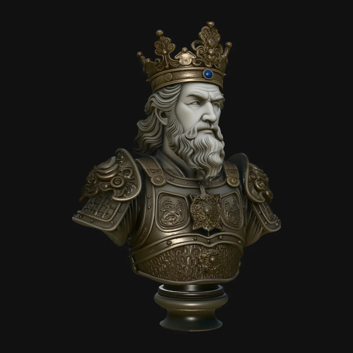 Crowned Armored King Bust Statue Design 4