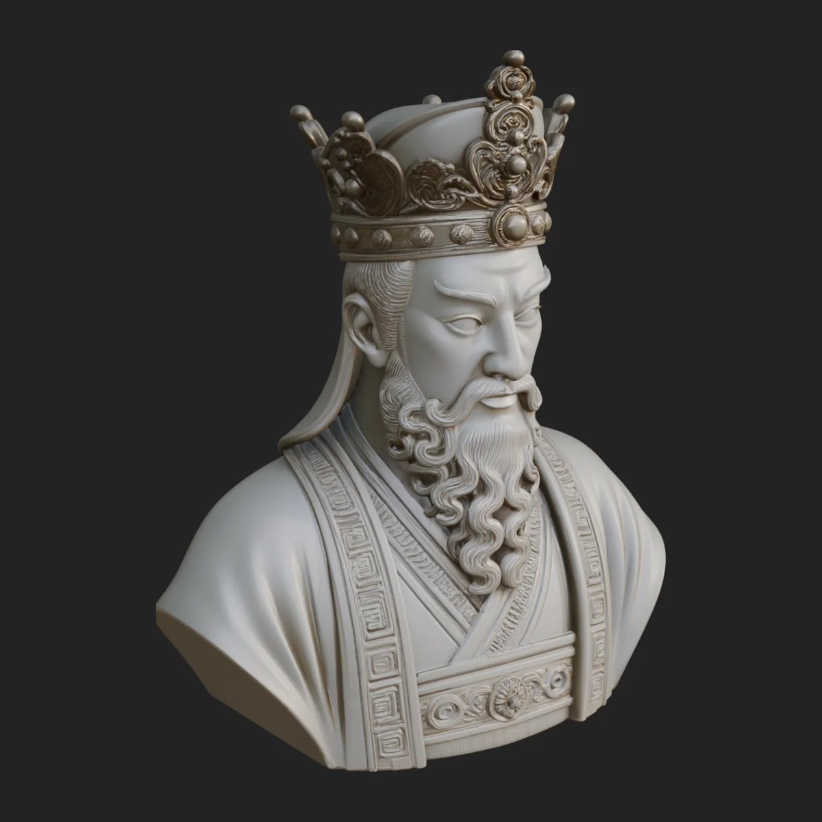 Crowned Bearded King Bust Statue Design 1