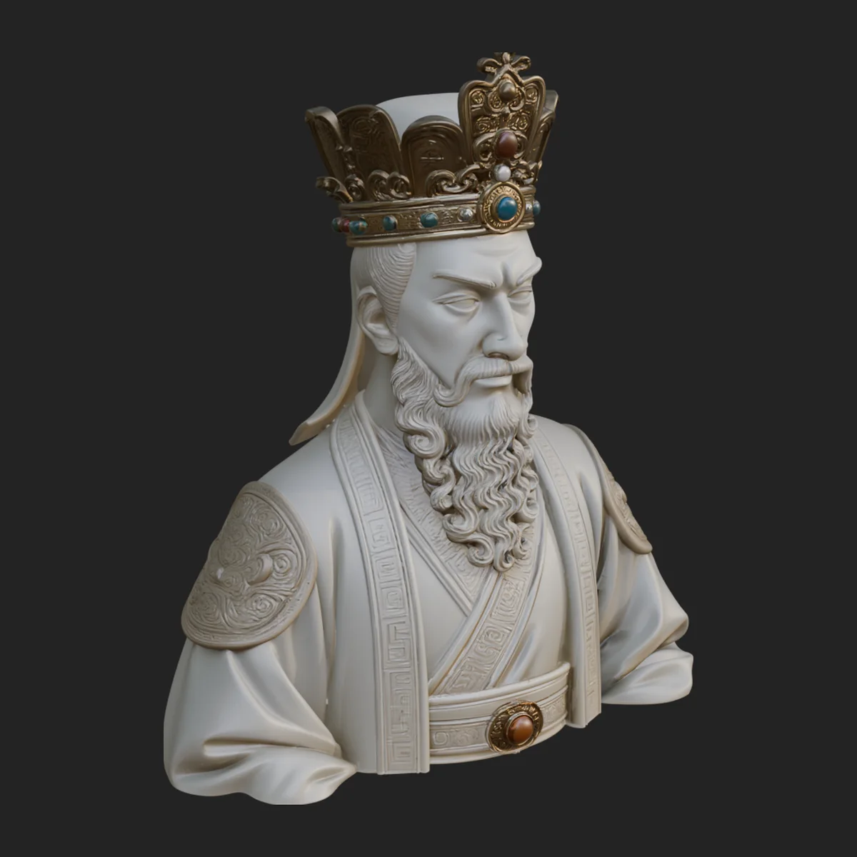 Crowned Bearded King Bust Statue Design 3