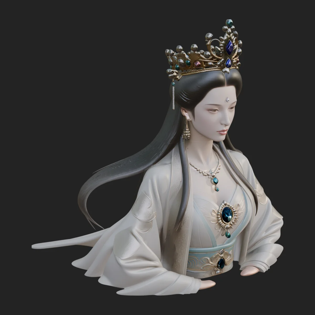 Crowned Chinese Woman Bust Statue Design 1