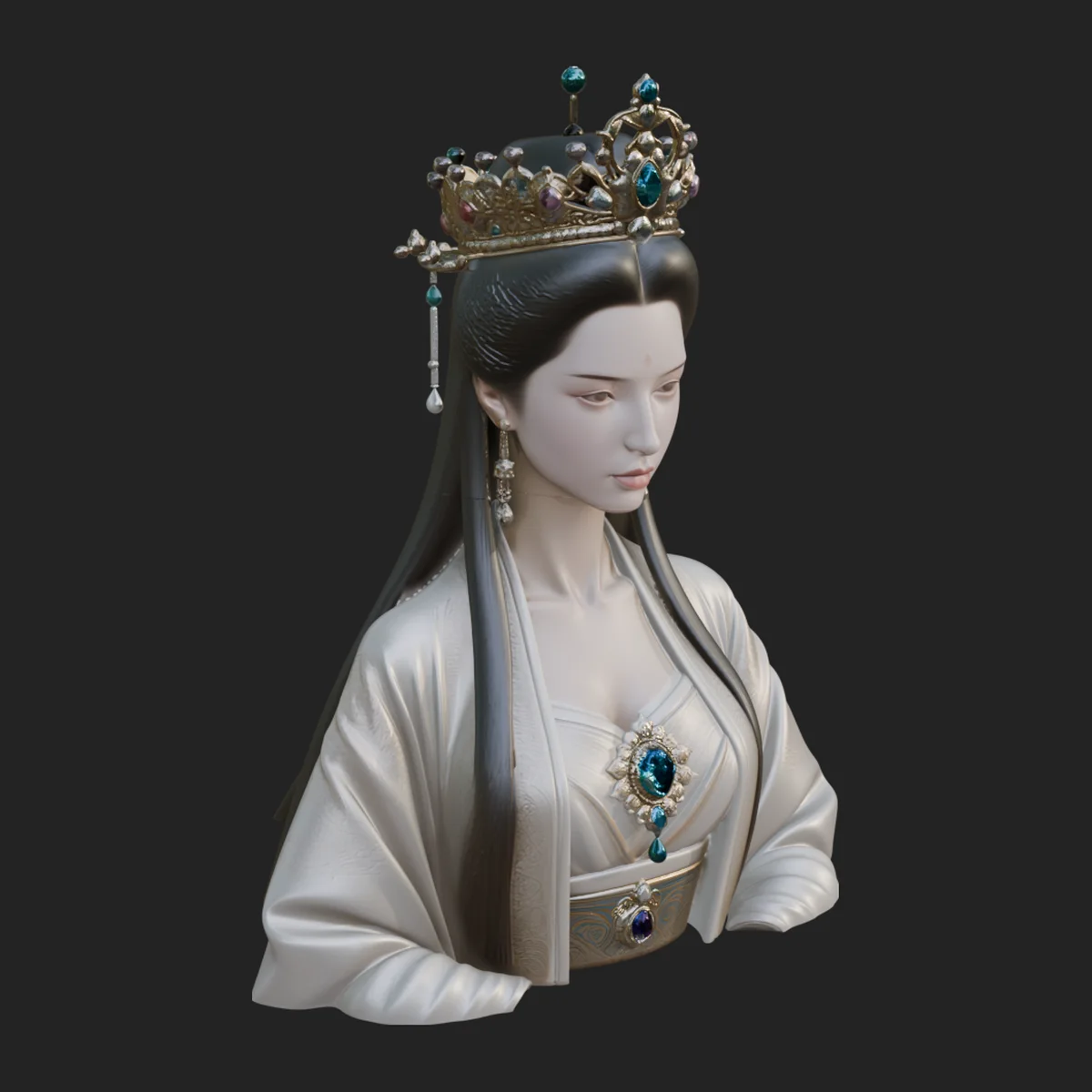 Crowned Chinese Woman Bust Statue Design 2