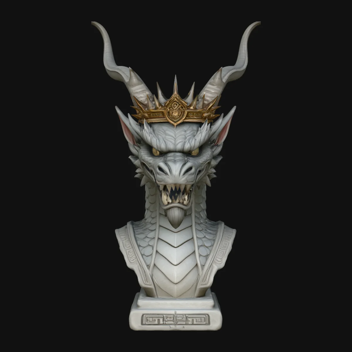 Crowned Dragon Bust Statue Design 1