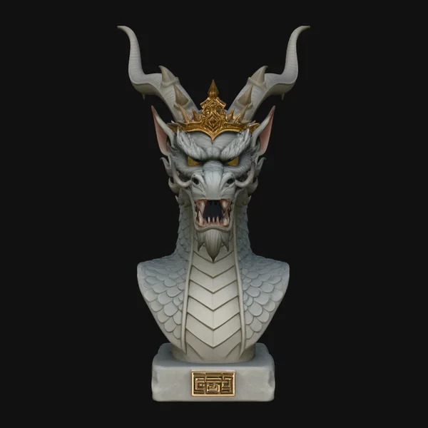 Crowned Dragon Bust Statue Design 3