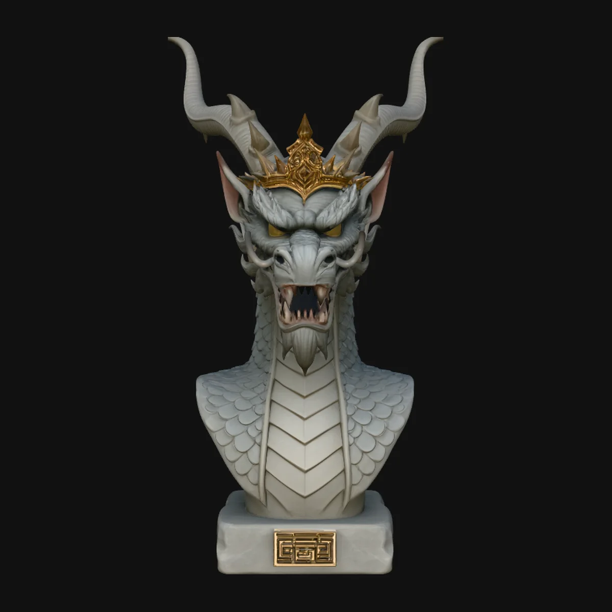 Crowned Dragon Bust Statue Design 3