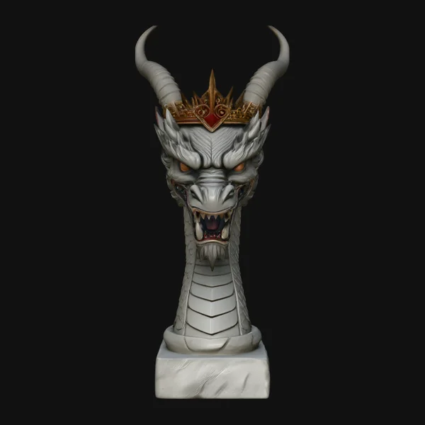 Crowned Dragon Bust Statue Design 4