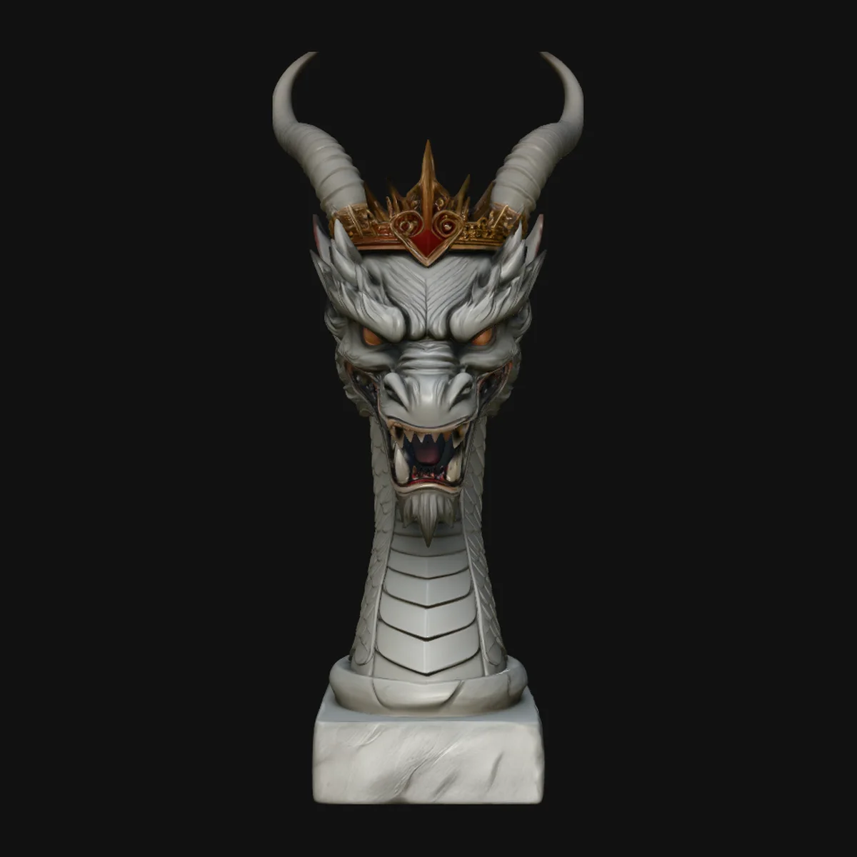 Crowned Dragon Bust Statue Design 4