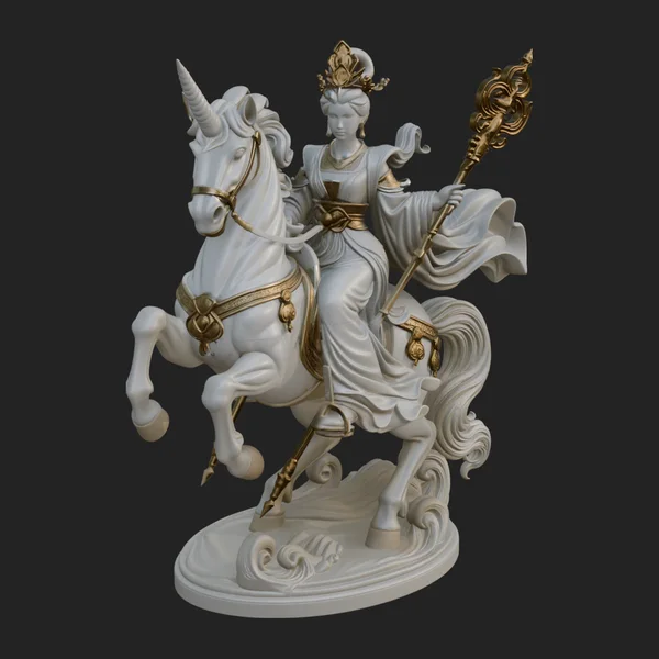 Crowned Goddess on Unicorn Statue Design 1