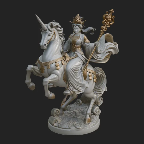 Crowned Goddess on Unicorn Statue Design 2