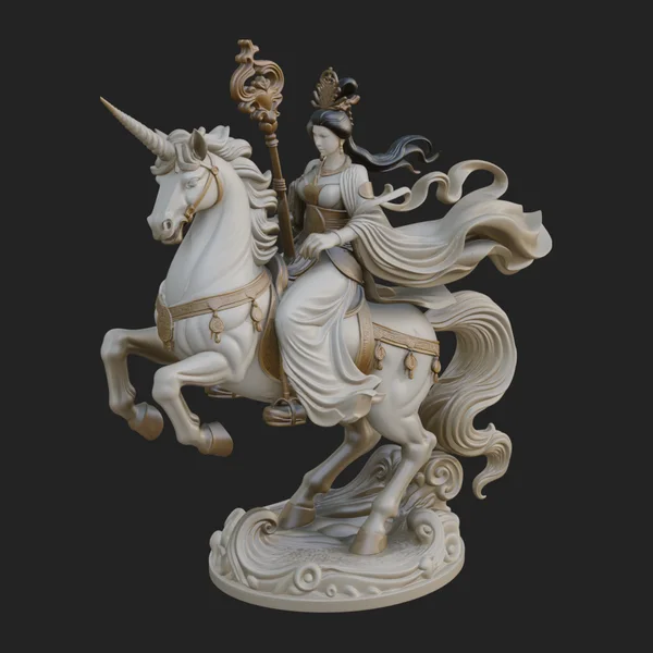 Crowned Goddess on Unicorn Statue Design 3