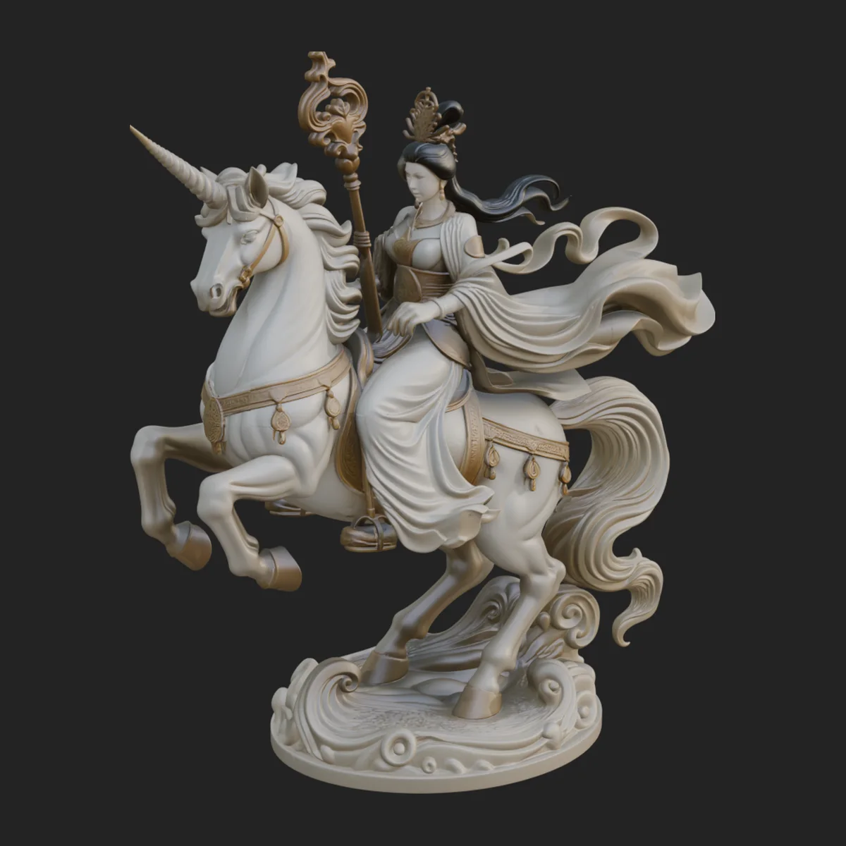 Crowned Goddess on Unicorn Statue Design 3