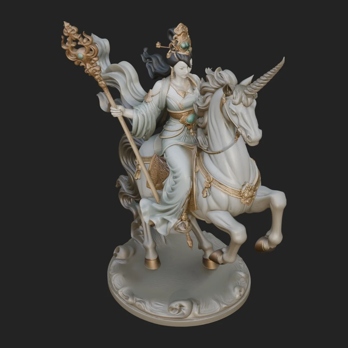 Crowned Goddess on Unicorn Statue Design 4