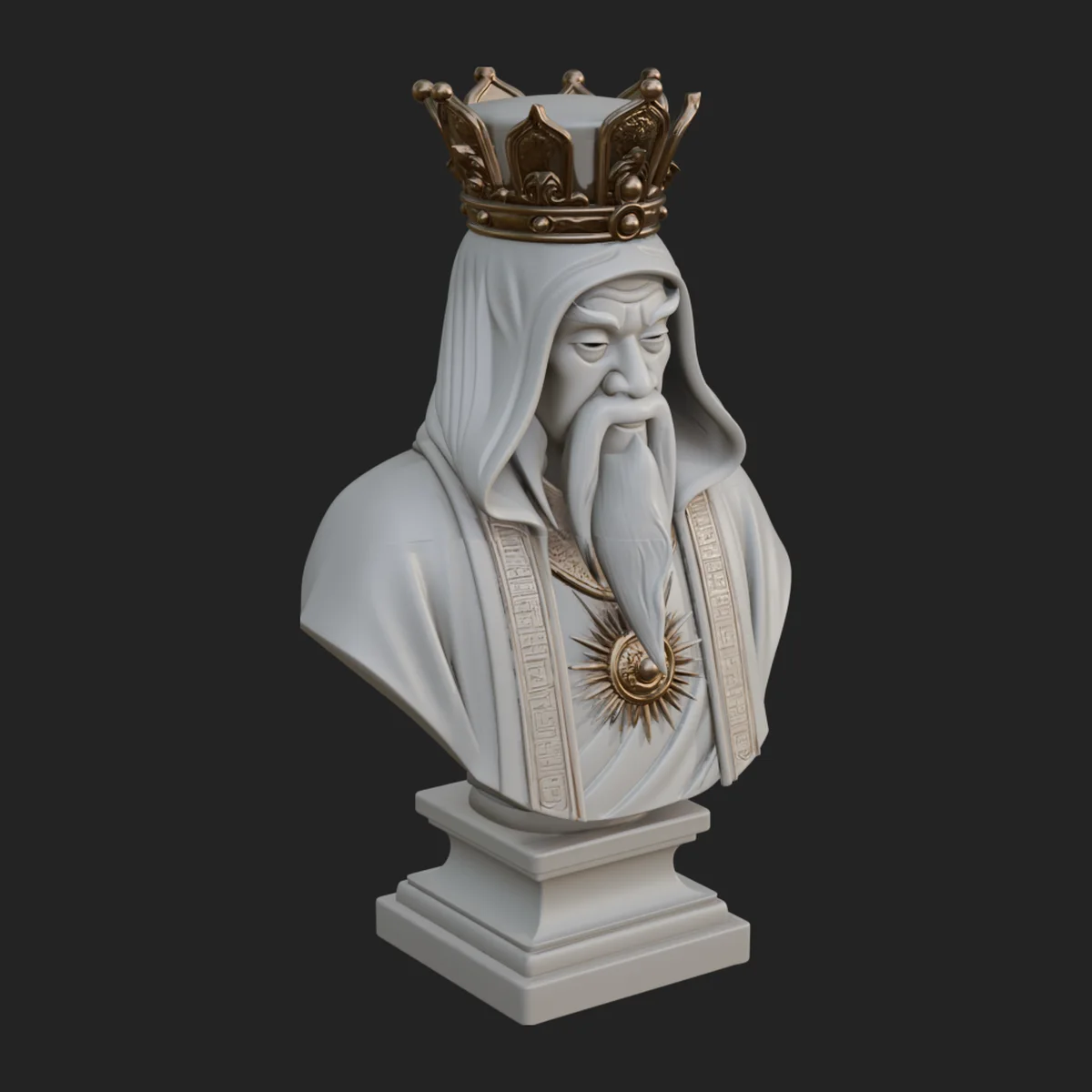 Crowned Hooded Sage Bust Statue Design 1