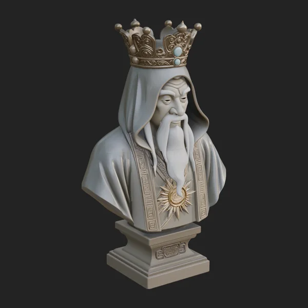 Crowned Hooded Sage Bust Statue Design 2