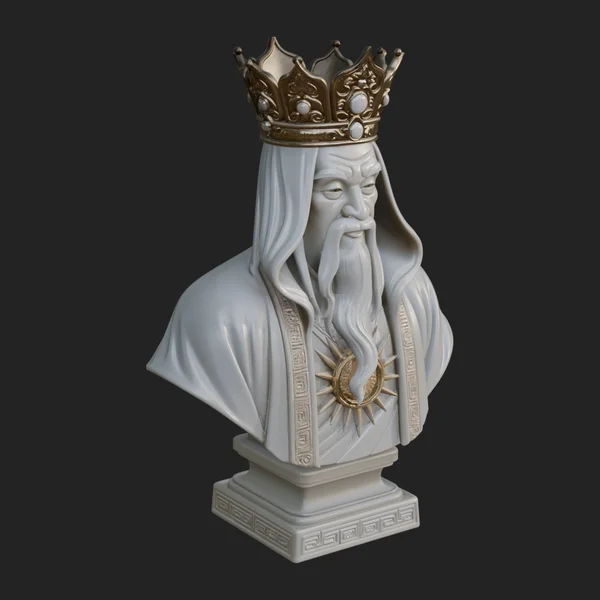 Crowned Hooded Sage Bust Statue Design 3