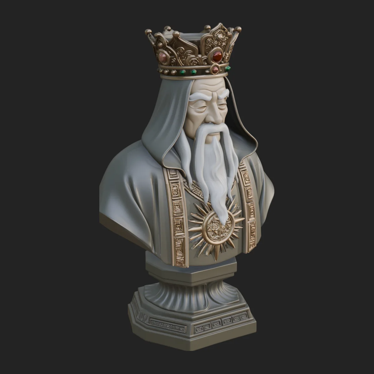 Crowned Hooded Sage Bust Statue Design 4
