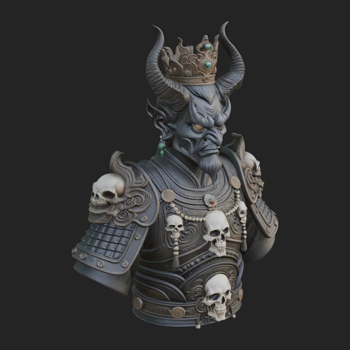 Crowned Horned Demon King Bust Statue Design 1