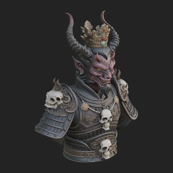 Crowned Horned Demon King Bust Statue Design 2