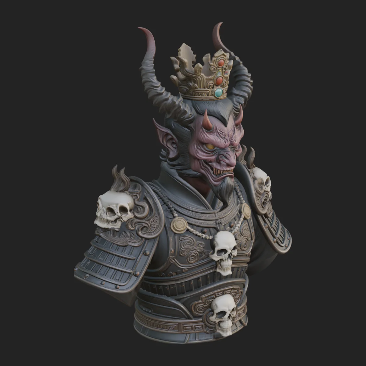 Crowned Horned Demon King Bust Statue Design 2
