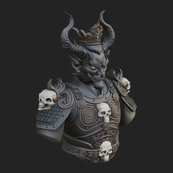 Crowned Horned Demon King Bust Statue Design 3