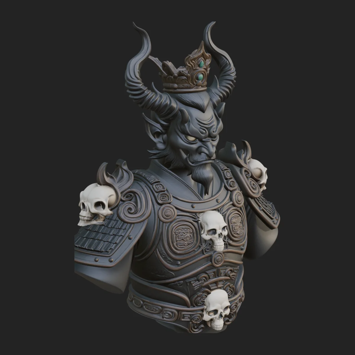 Crowned Horned Demon King Bust Statue Design 3