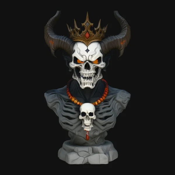 Crowned Horned Skull Bust Statue Design 1