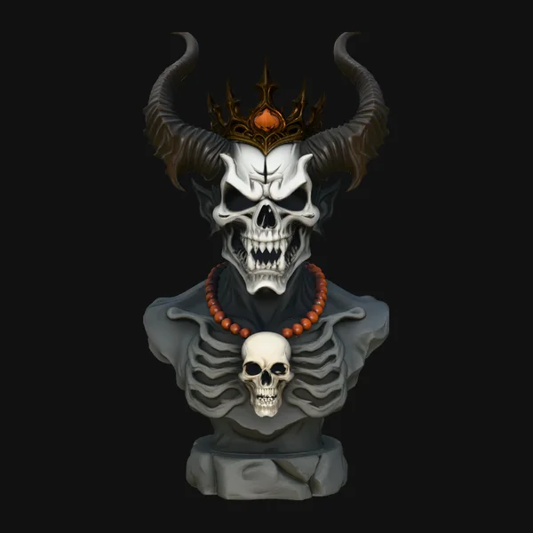 Crowned Horned Skull Bust Statue Design 3