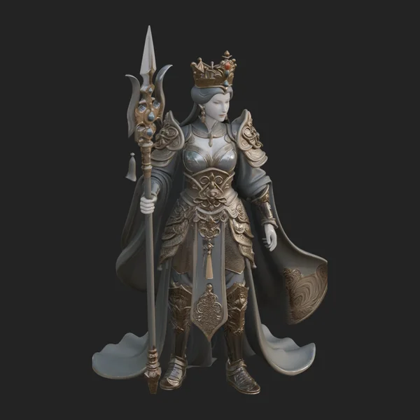 Crowned Queen with Spear Statue Design 1