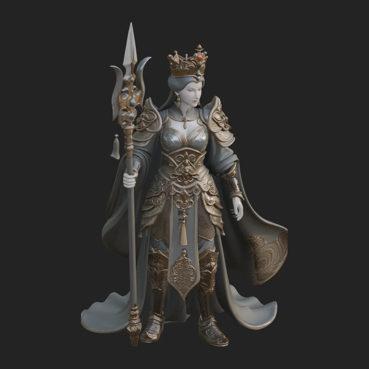 Crowned Queen with Spear Statue Design 1