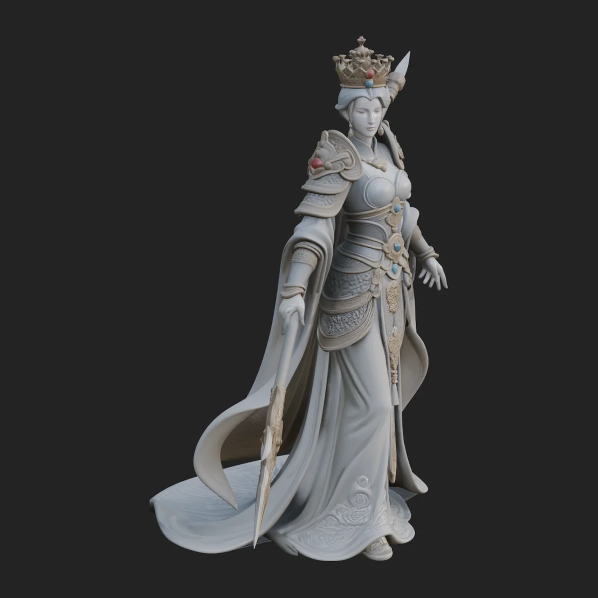 Crowned Queen with Spear Statue Design 3