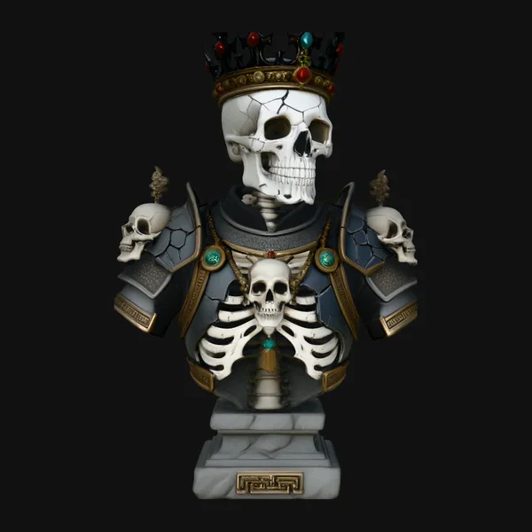 Crowned Skeleton King Bust Statue Design 1