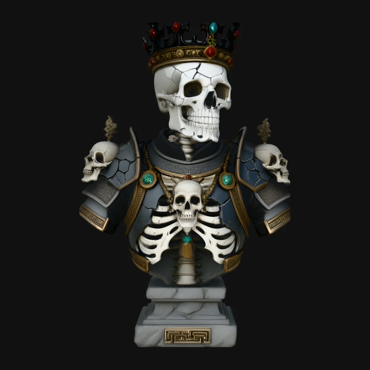 Crowned Skeleton King Bust Statue Design 1