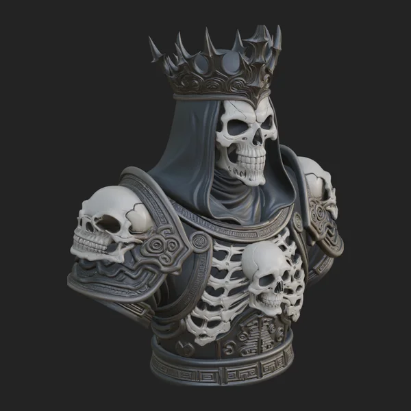 Crowned Skeleton King Bust Statue Design 10
