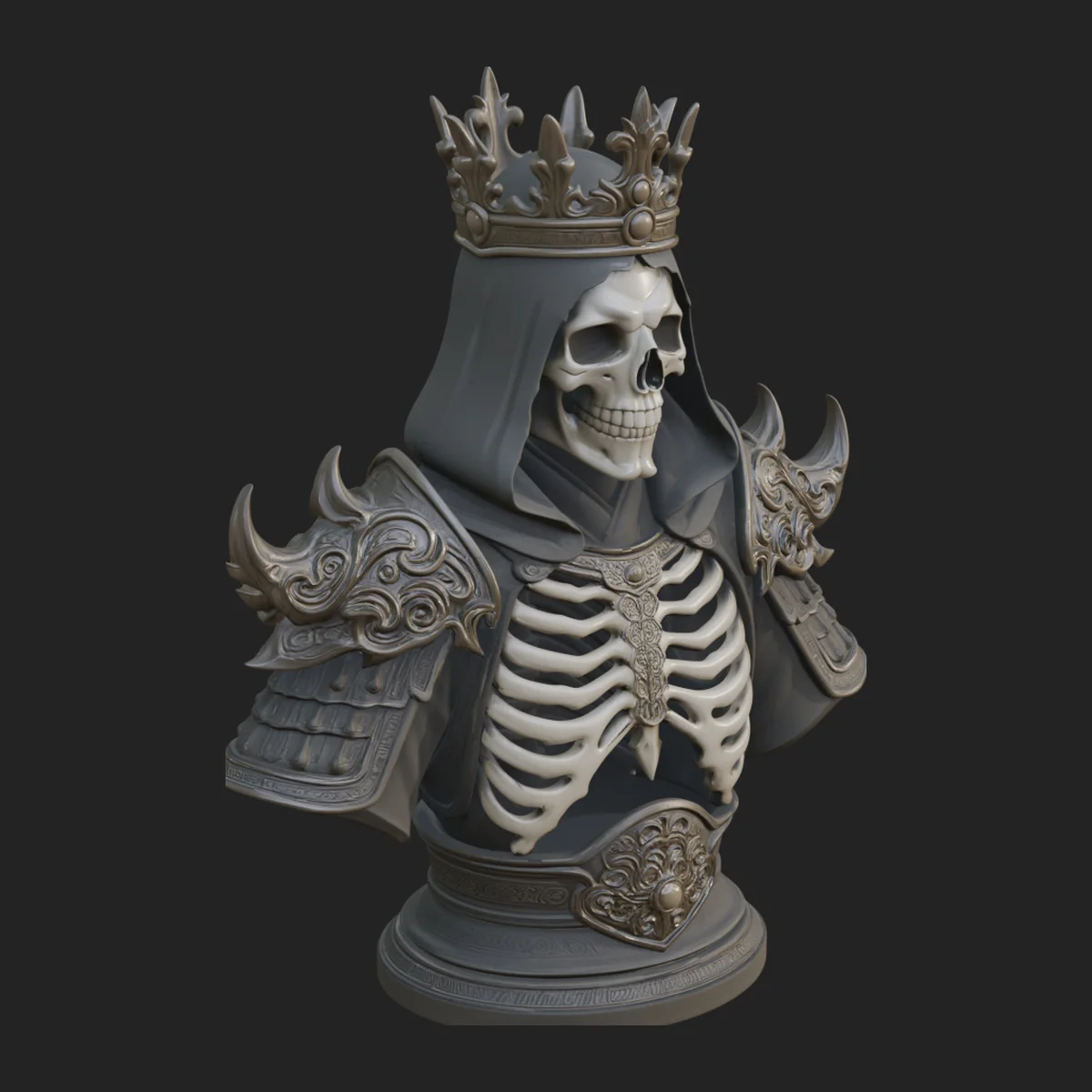 Crowned Skeleton King Bust Statue Design 11