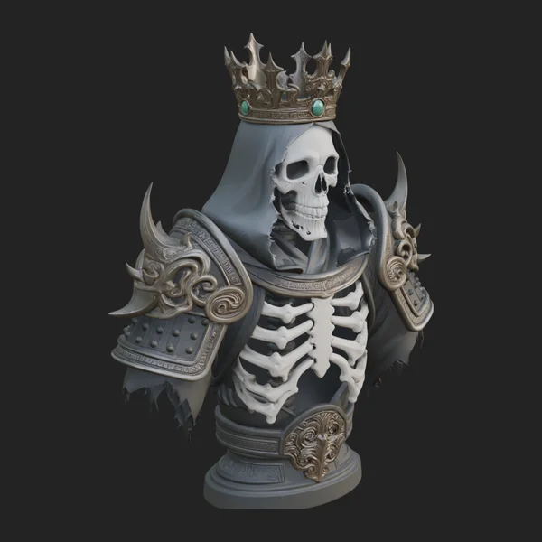 Crowned Skeleton King Bust Statue Design 12