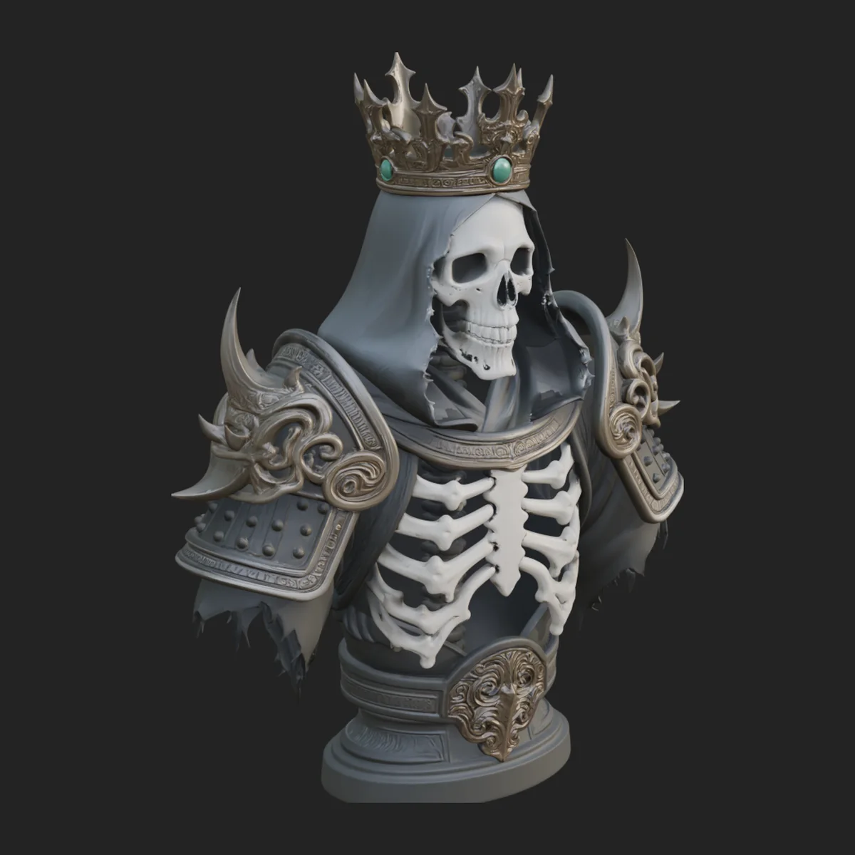 Crowned Skeleton King Bust Statue Design 12