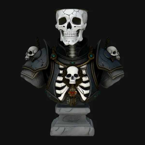 Crowned Skeleton King Bust Statue Design 2