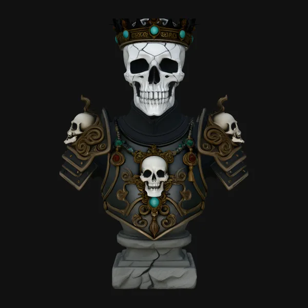 Crowned Skeleton King Bust Statue Design 3