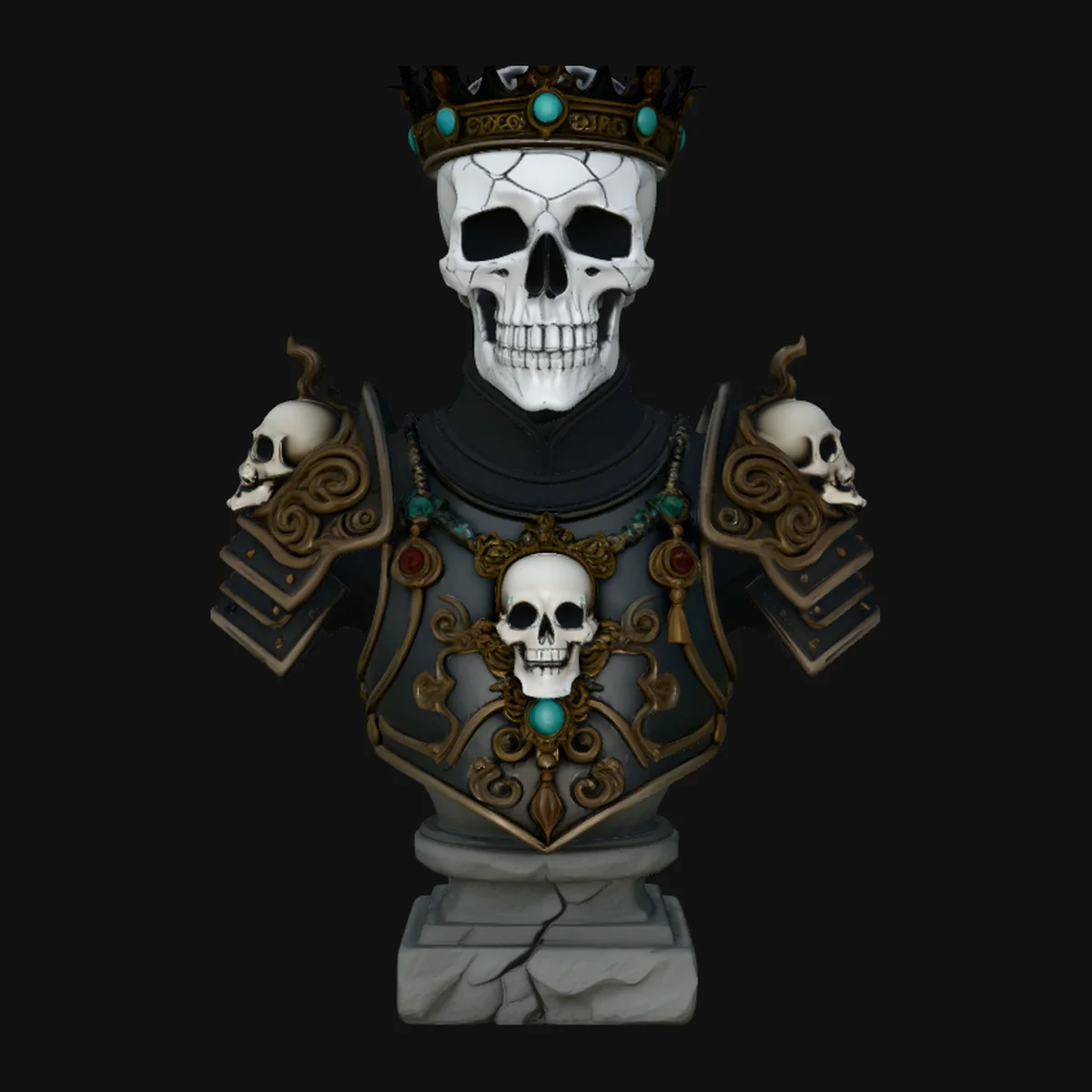 Crowned Skeleton King Bust Statue Design 3
