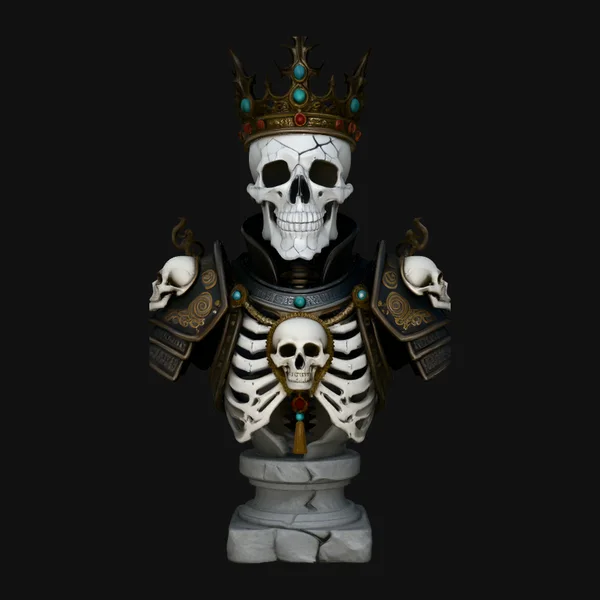 Crowned Skeleton King Bust Statue Design 4